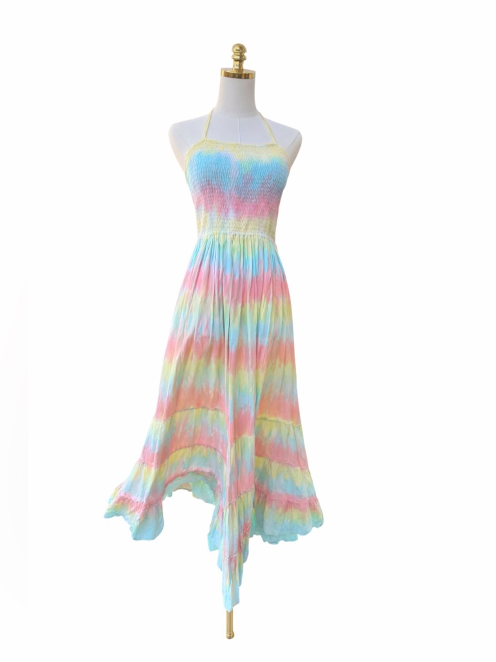 🌺 Tiare Hawaii Naia Smocked Halter Maxi Dress Bali Summer Boho Beach Resort ☀️ - Picture 5 of 12